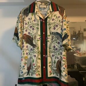 SOLD! Gucci V. Accornero Silk Bowling Shirt Bird Print Vintage Rare Authentic